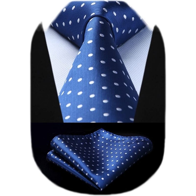 Hisdern Blue Polka Dot Print Tie Set For Formal Events