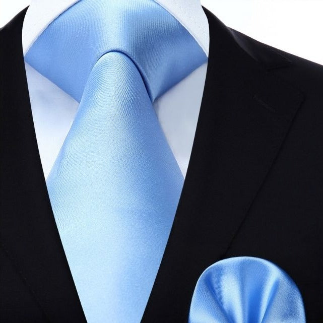 Hisdern Blue Solid Men’s Tie Set for Formal & Wedding