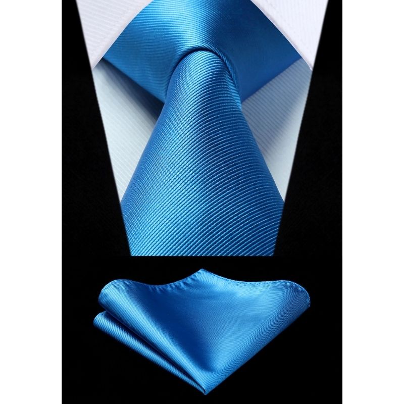 Hisdern Blue Royal Bright Solid Men’s Tie Set for Formal & Wedding