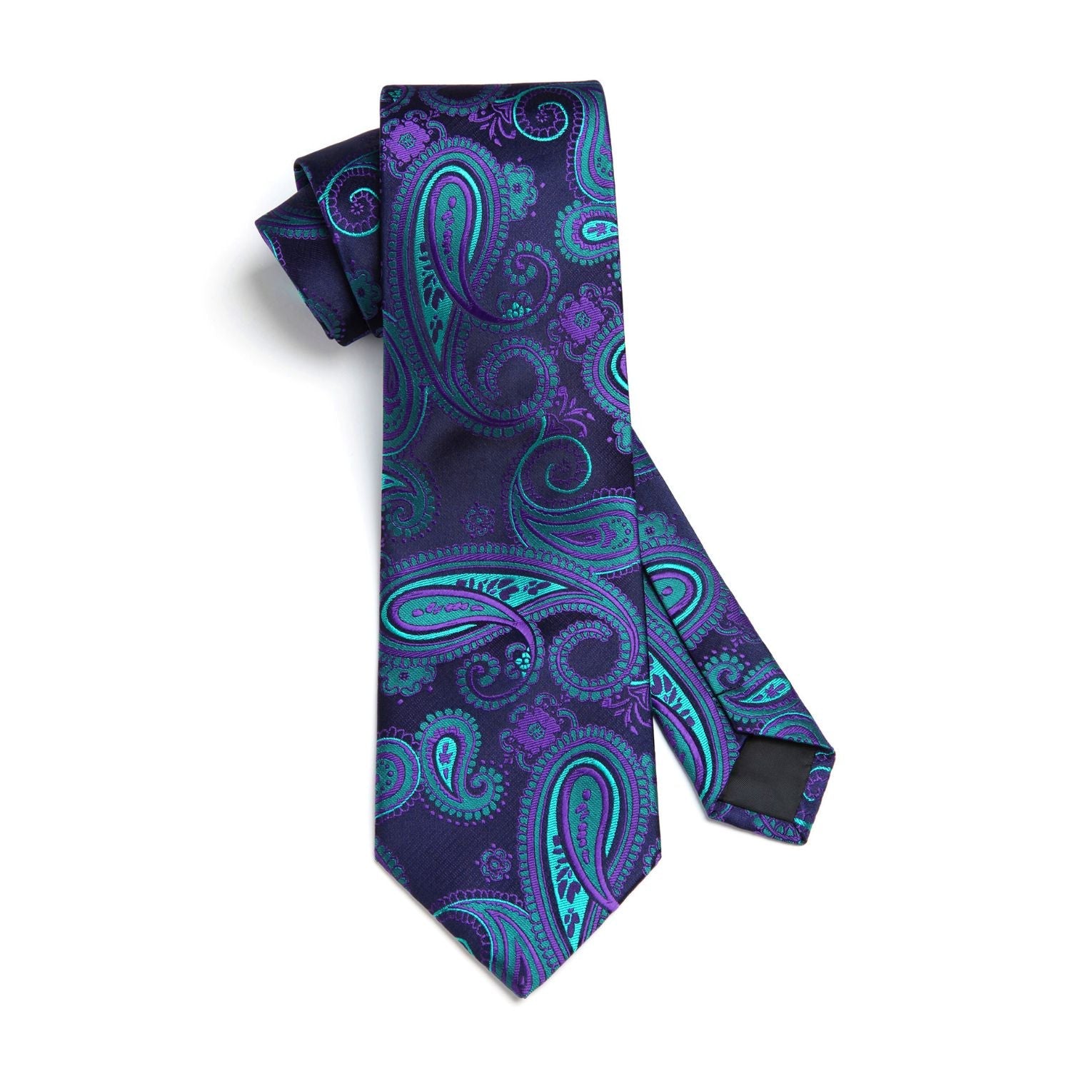Hisdern Navy Green Purple Paisley Tie Set For Groomsmen