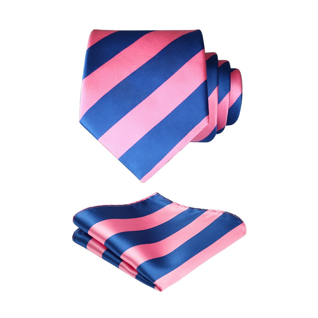Hisdern Pink Blue Striped Business Tie Set