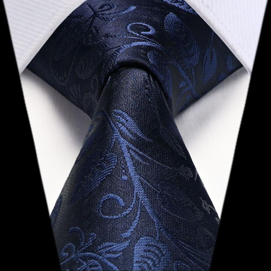 Hisdern Navy Blue Paisley Tie Set For Groomsmen
