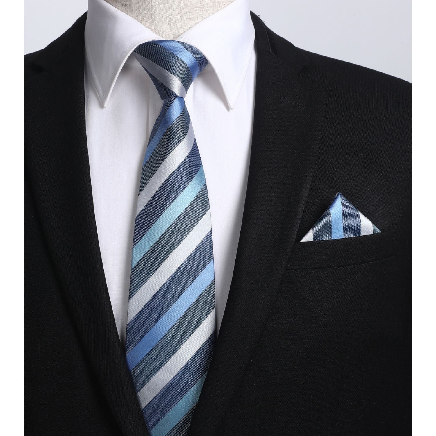 Hisdern Steel Blue White Striped Business Tie Set