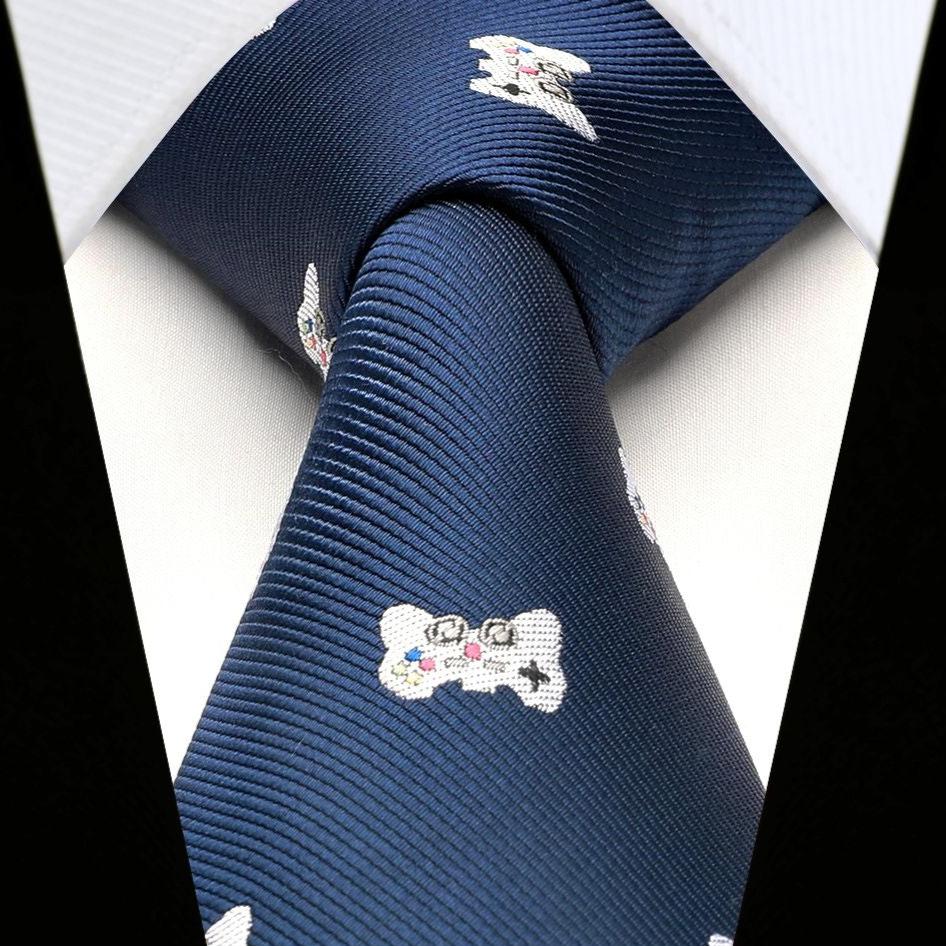 Hisdern Navy Blue Gamepad Print Men's Suit Tie Set
