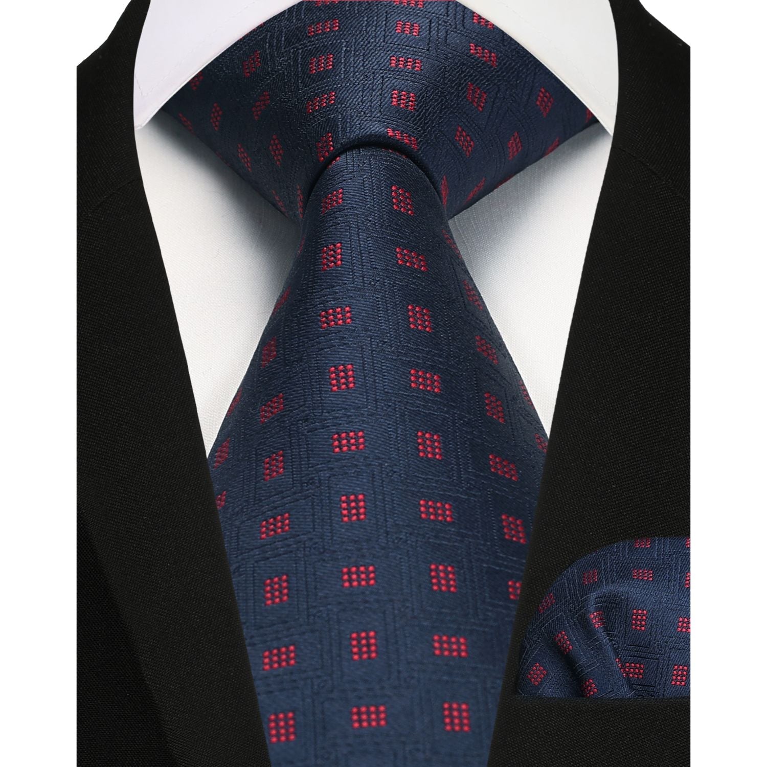 Hisdern Blue Plaid Pocket Square With Matching Tie