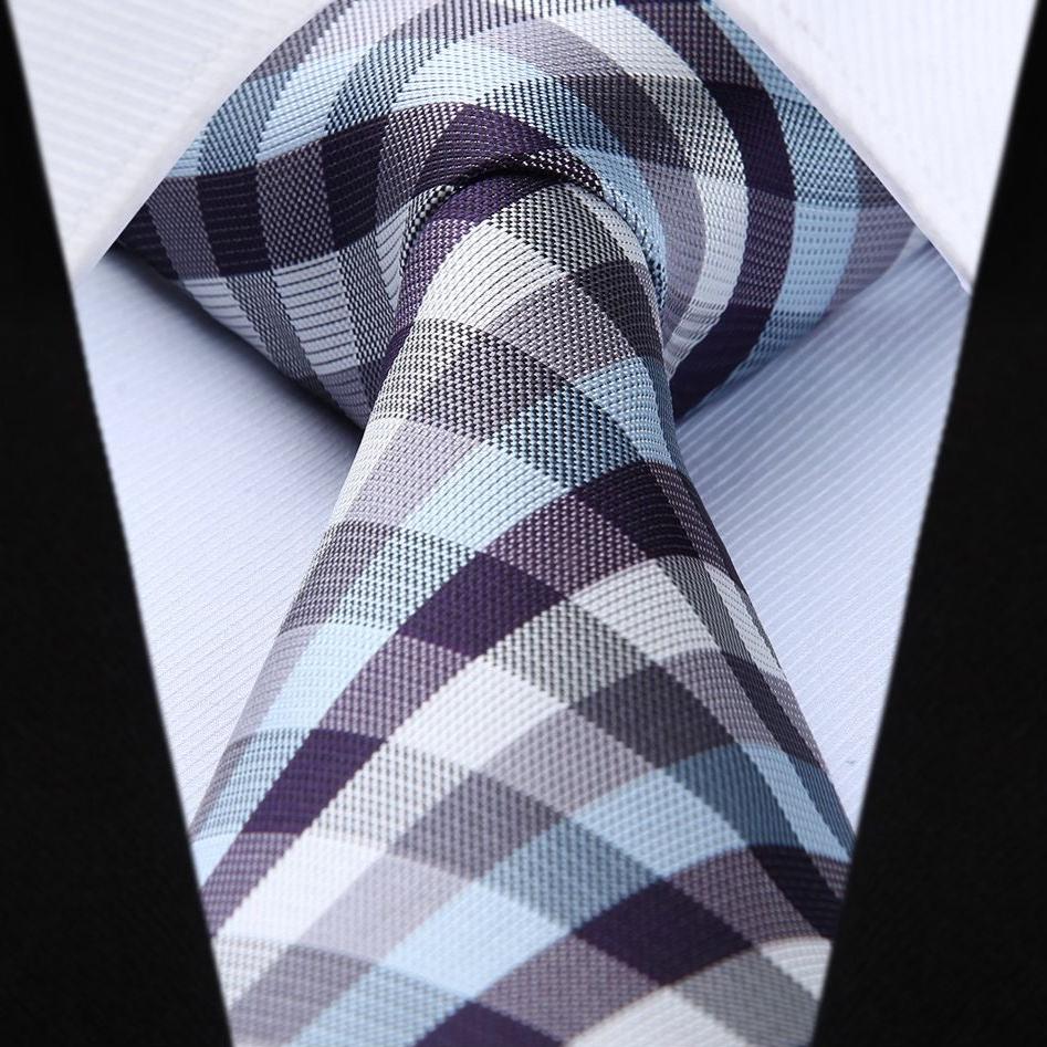 Hisdern Blue Grey White Plaid Business Tie Set