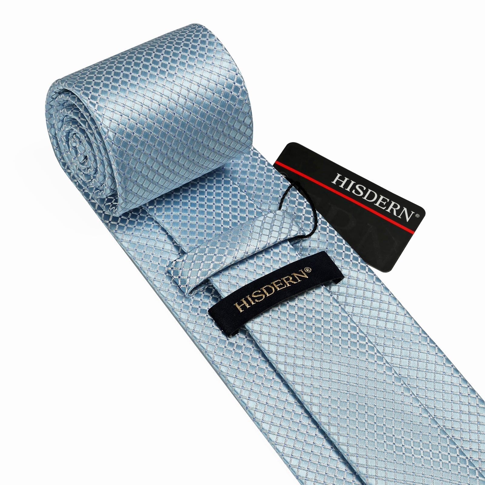 Hisdern Baby Blue Plaid Pocket Square With Matching Tie