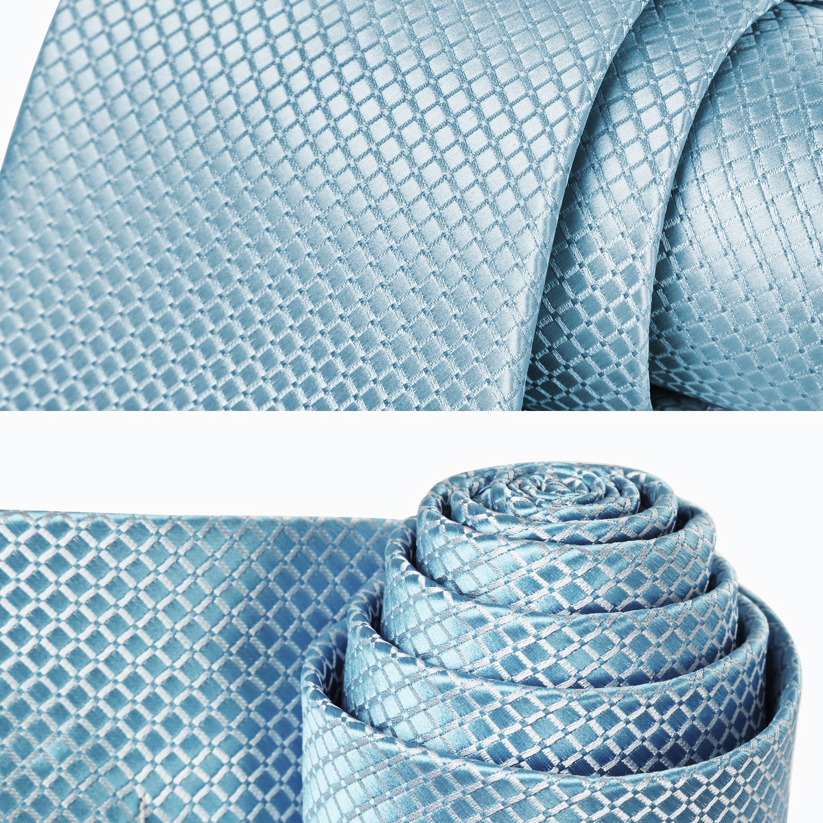 Hisdern Baby Blue Plaid Pocket Square With Matching Tie
