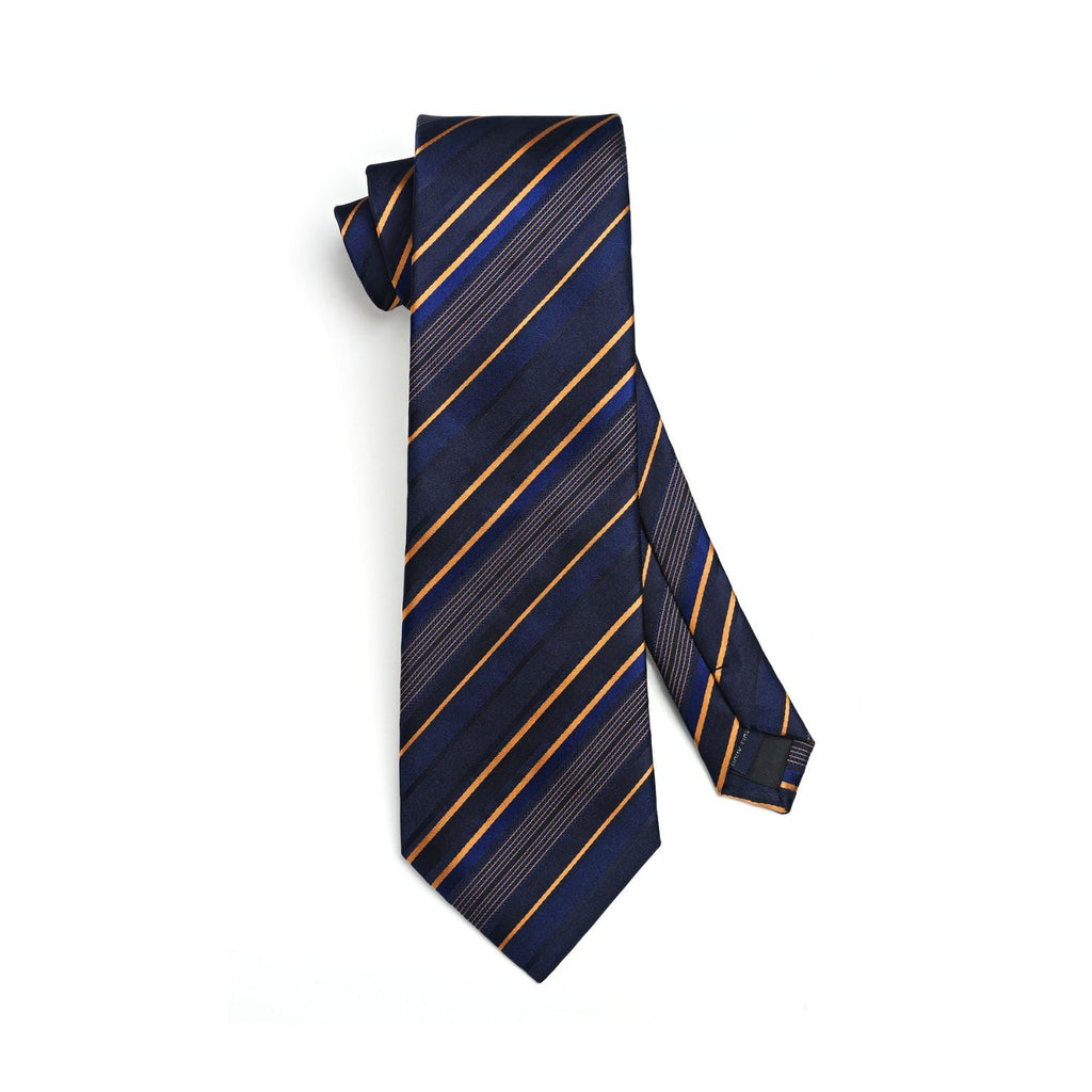 Hisdern Navy Blue Striped Wedding Accessories Set with Cufflinks