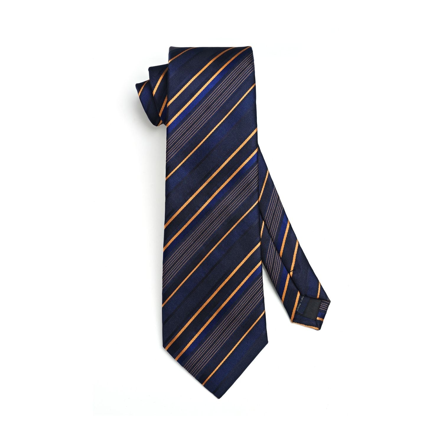 Hisdern Navy Blue Striped Wedding Accessories Set with Cufflinks