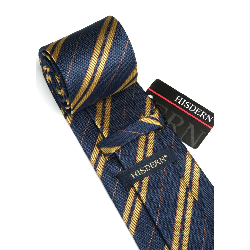Hisdern Navy Blue Striped Business Tie Set