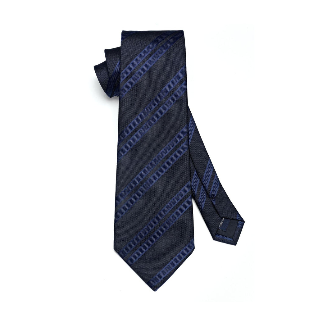 Hisdern Navy Blue Striped Business Tie Set