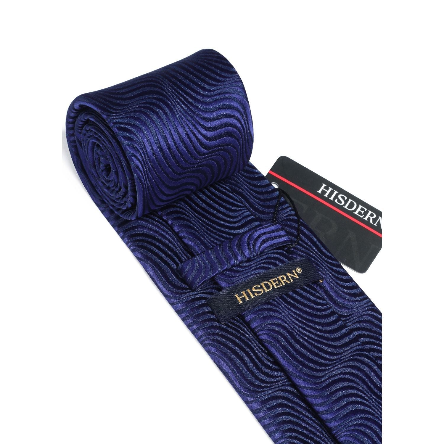 Hisdern Navy Blue Striped Wedding Tie Set