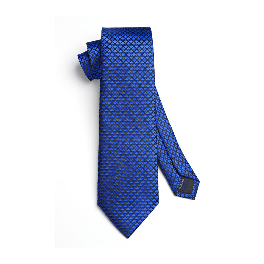 Hisdern Royal Blue Plaid Wedding Accessories Set with Cufflinks