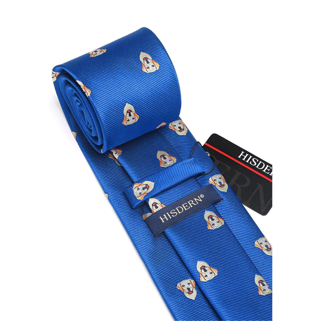 Hisdern Blue Golden Retriever Print Men's Suit Tie Set