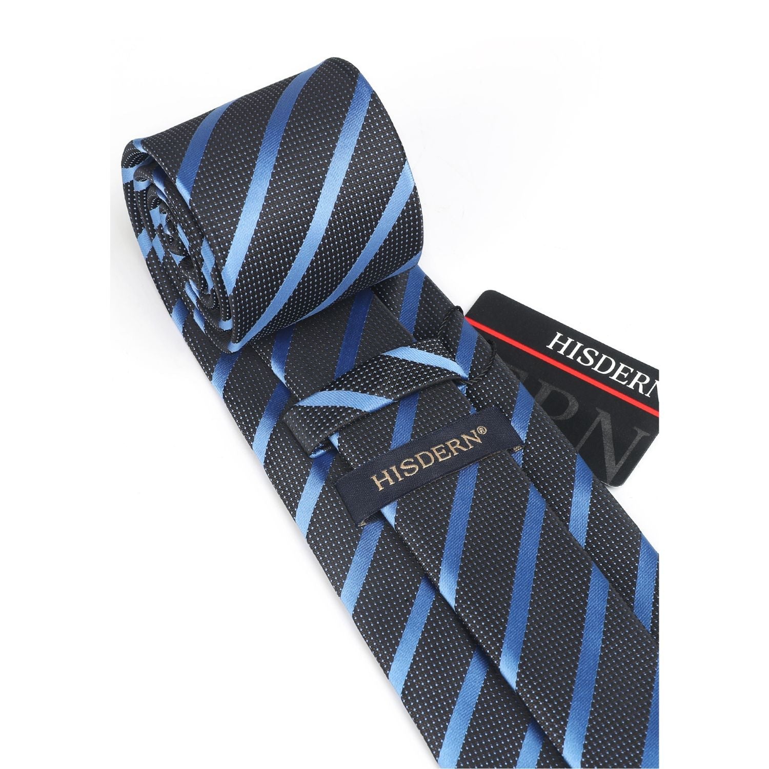 Hisdern Blue Black Striped Business Tie Set