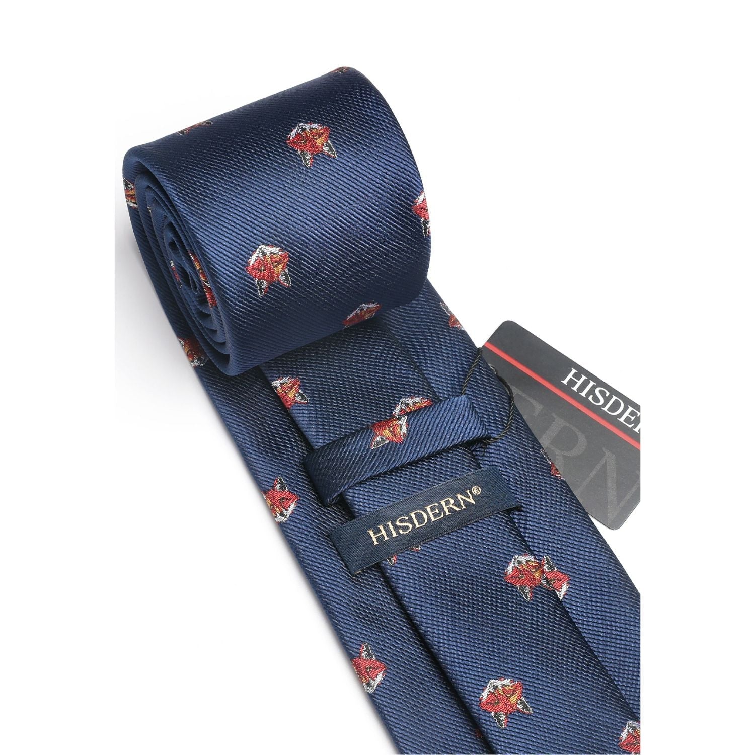 Hisdern Navy Blue Fox Print Men's Suit Tie Set