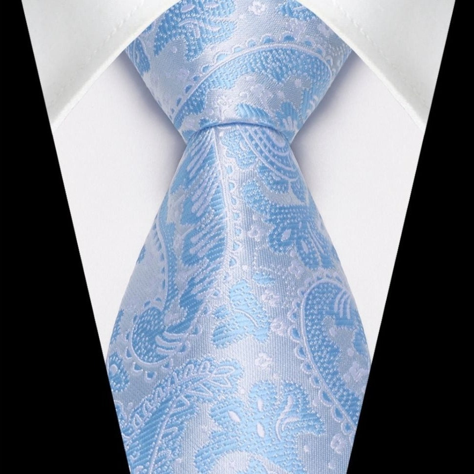 Hisdern Light Blue Paisley Tie Set For Groomsmen