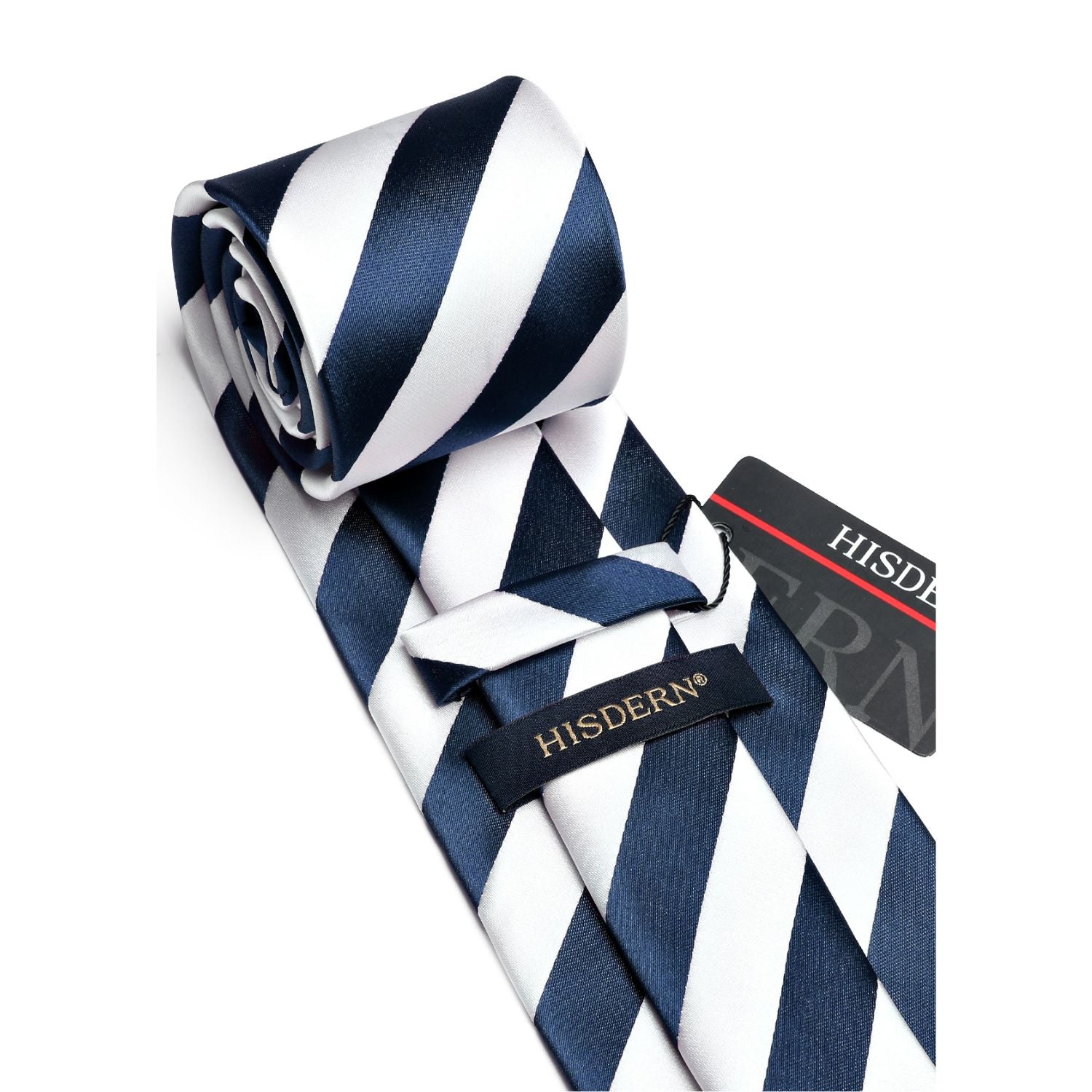Hisdern Navy Blue White Striped Business Tie Set