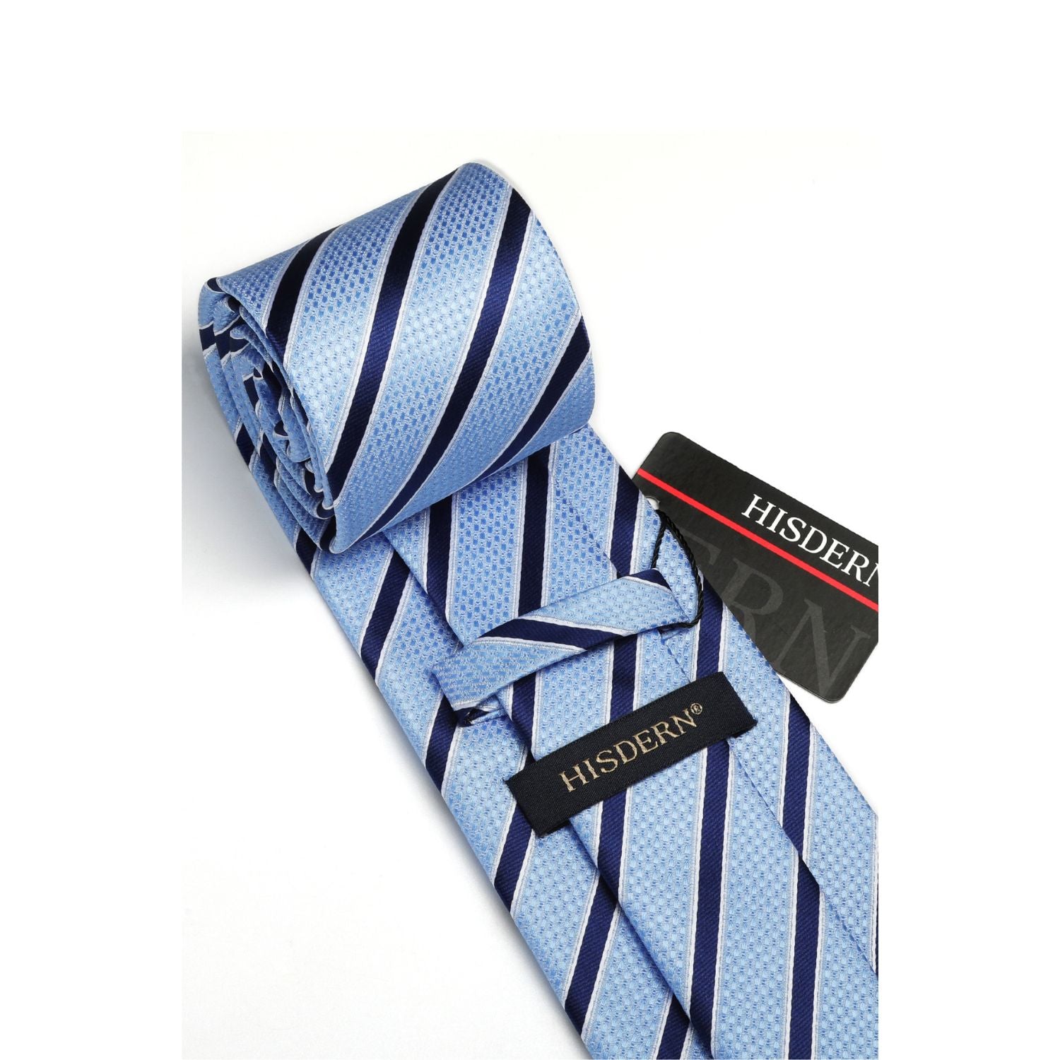 Hisdern Sky Blue Striped Business Accessories Set with Cufflinks