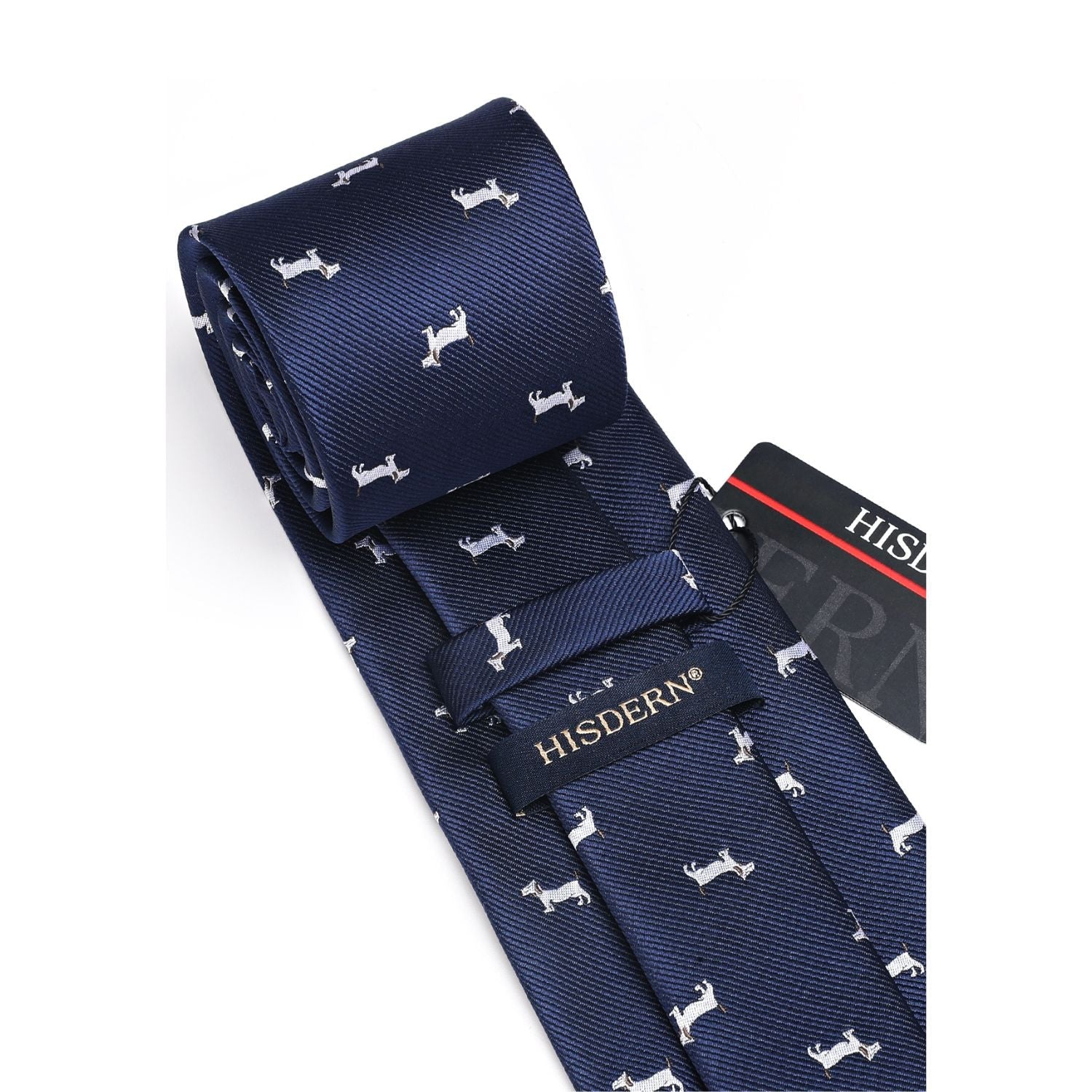 Hisdern Navy Blue Bulldog Print Men's Suit Tie Set