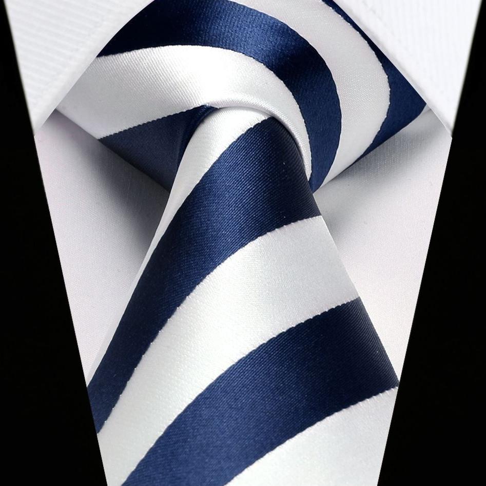 Hisdern Navy Blue White Striped Business Tie Set
