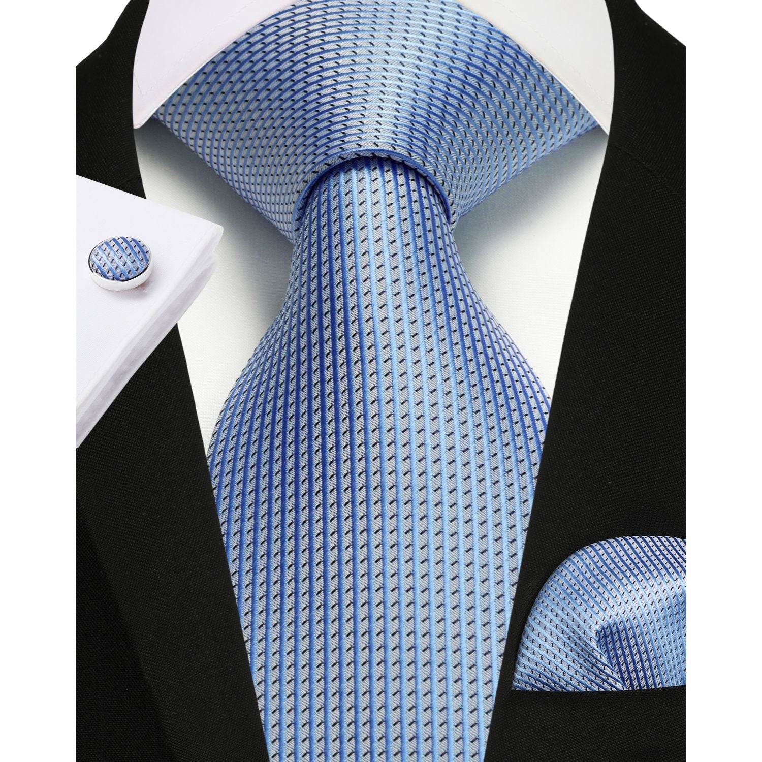 Hisdern Light Blue Houndstooth Business Tie Set with Cufflinks