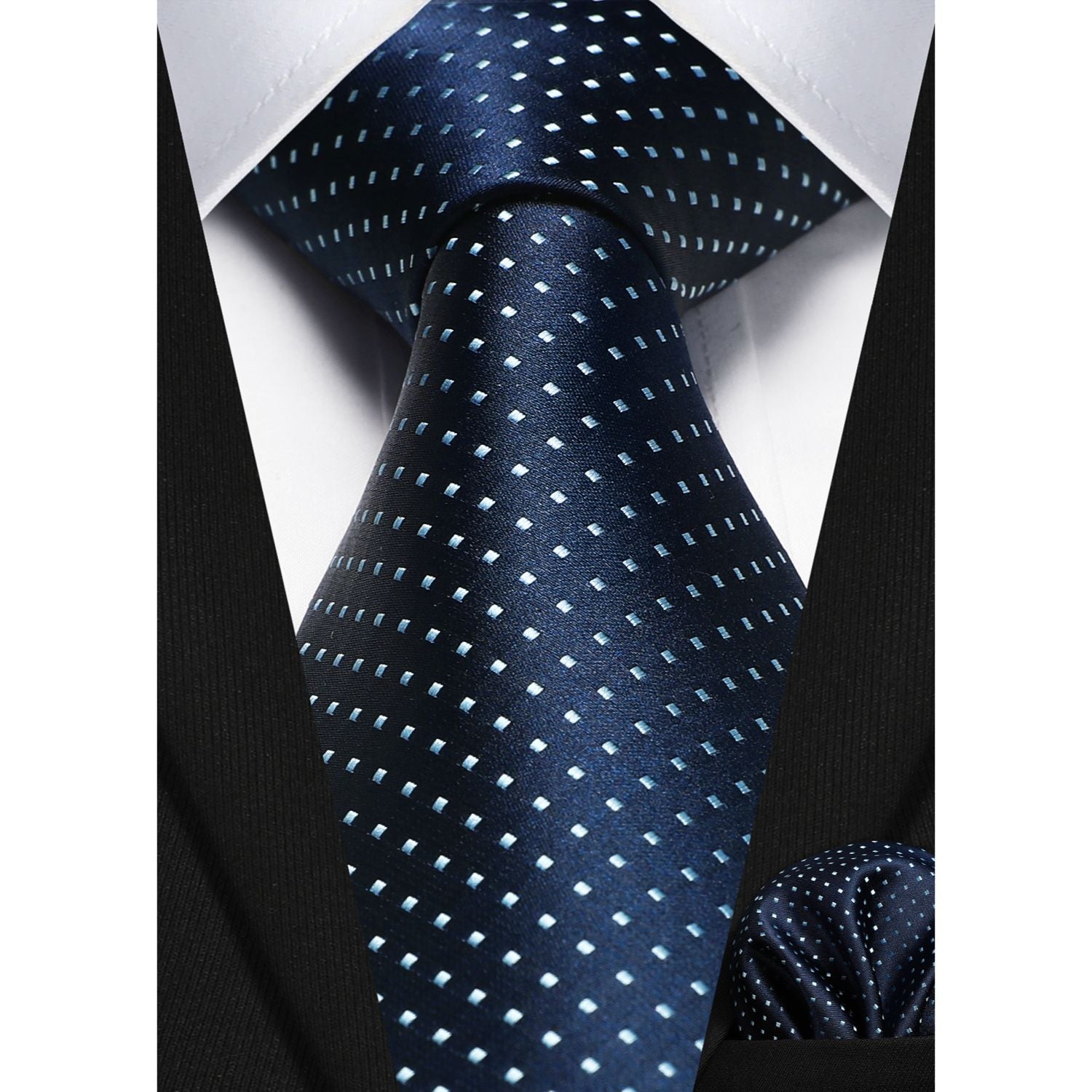 Hisdern Navy Light Blue Polka Dot Print Tie Set For Formal Events