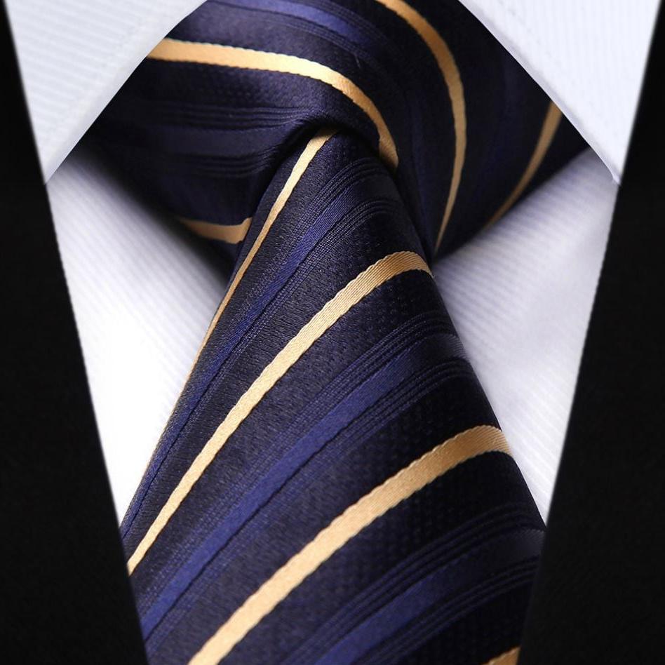 Hisdern Navy Blue Striped Business Tie Set