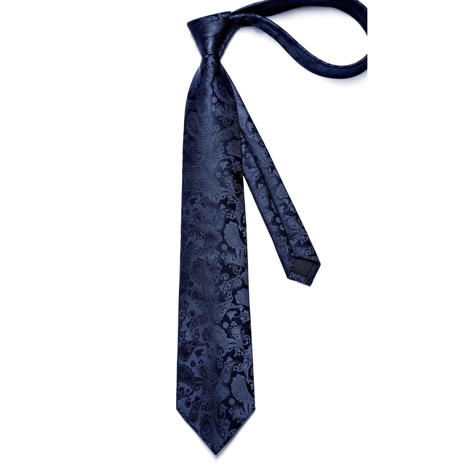 Hisdern Navy Blue Paisley Wedding Accessories Set with Cufflinks
