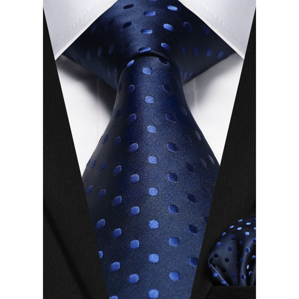 Hisdern Blue Polka Dot Tie Set For Groomsmen