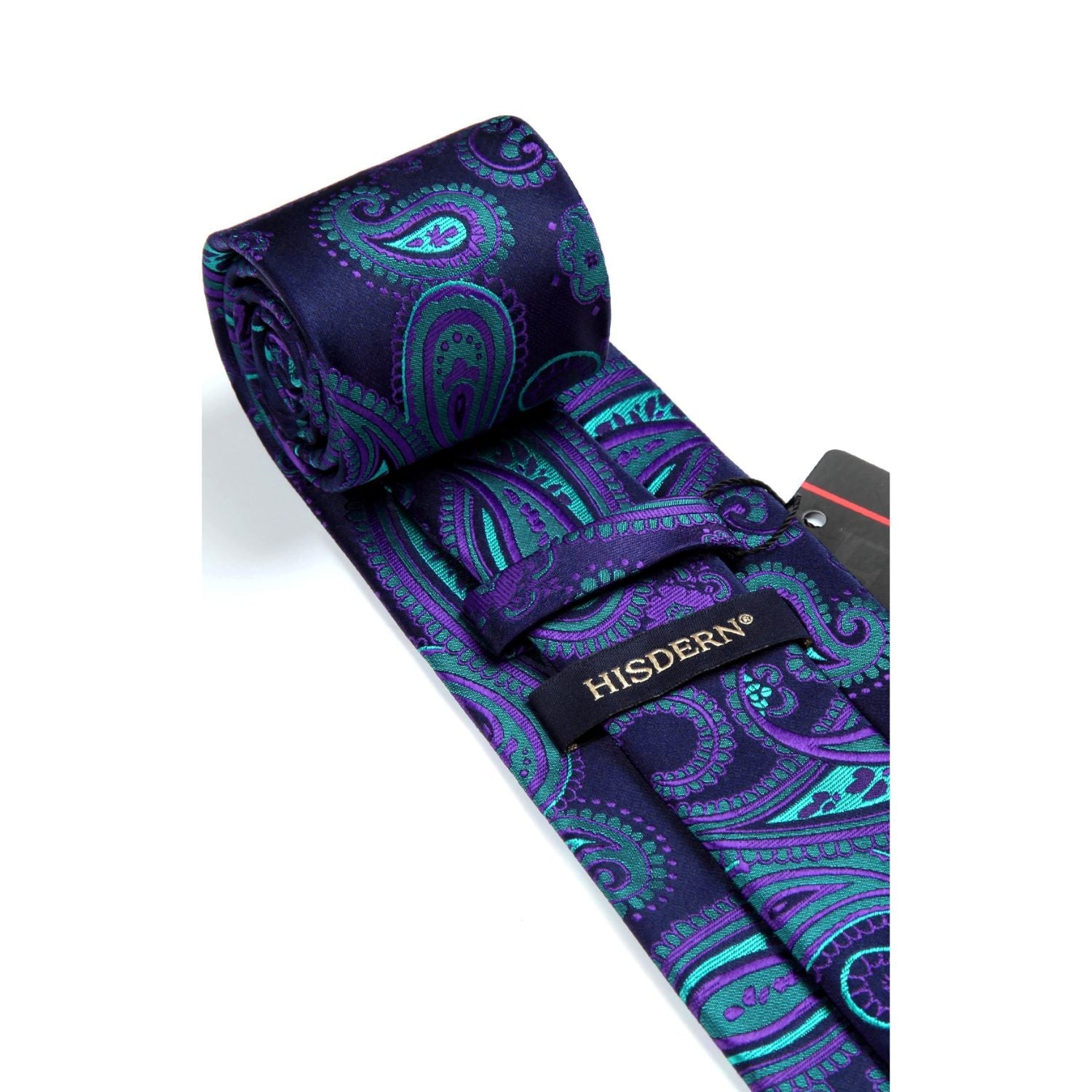 Hisdern Navy Green Purple Paisley Tie Set For Groomsmen