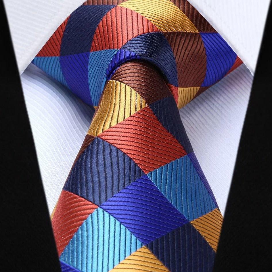 Hisdern Orange Blue Brown Plaid Wedding Accessories Set