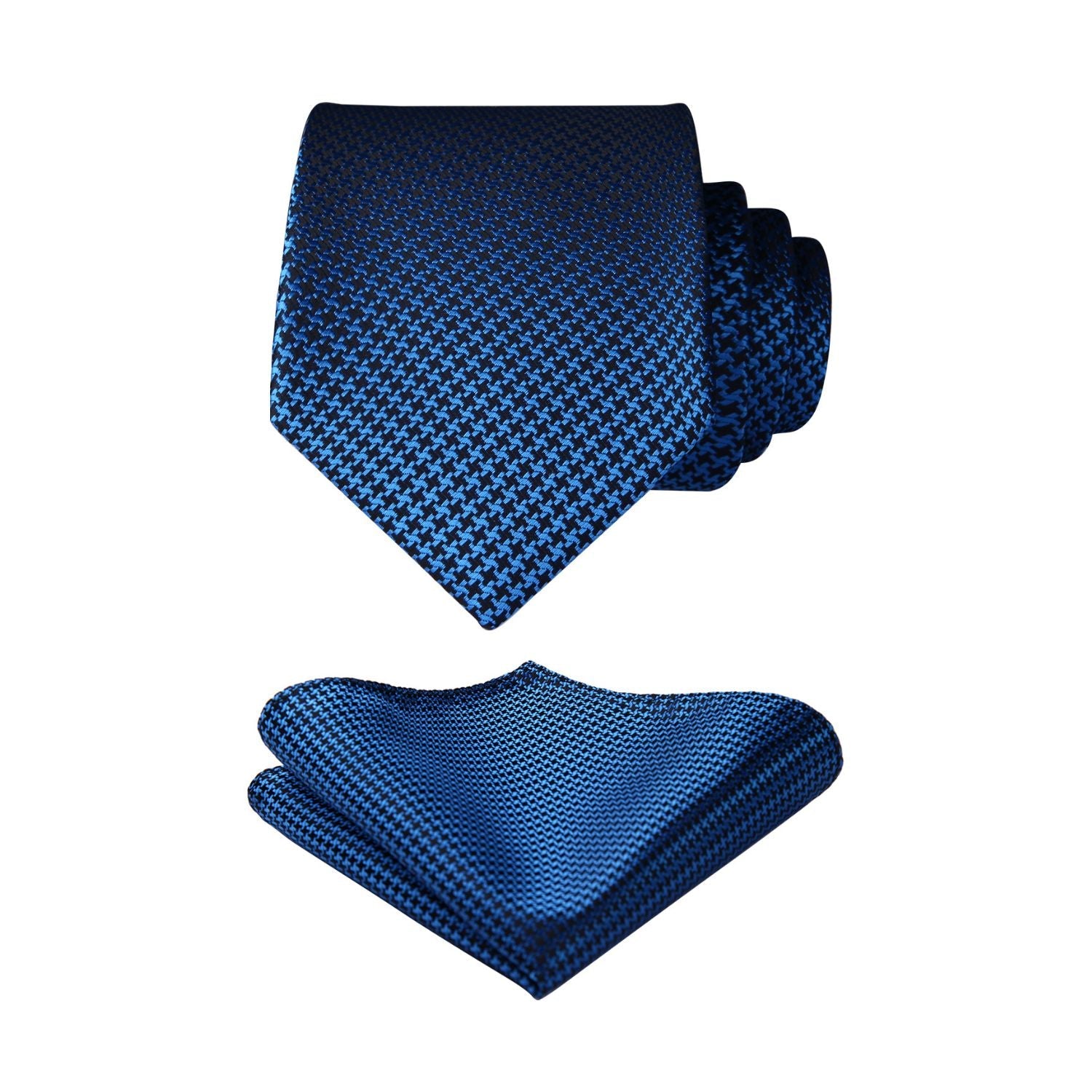 Hisdern Blue Black Houndstooth Wedding Tie Set