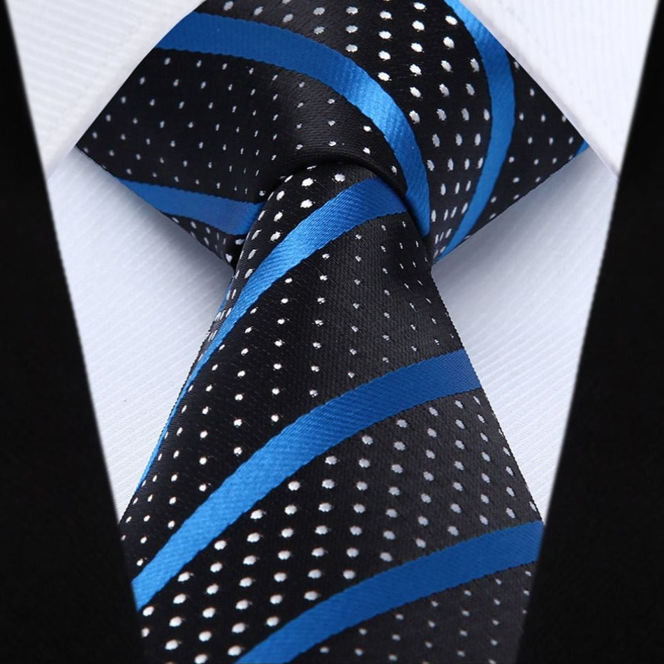 Hisdern Blue Striped Formal Wear Accessories Set