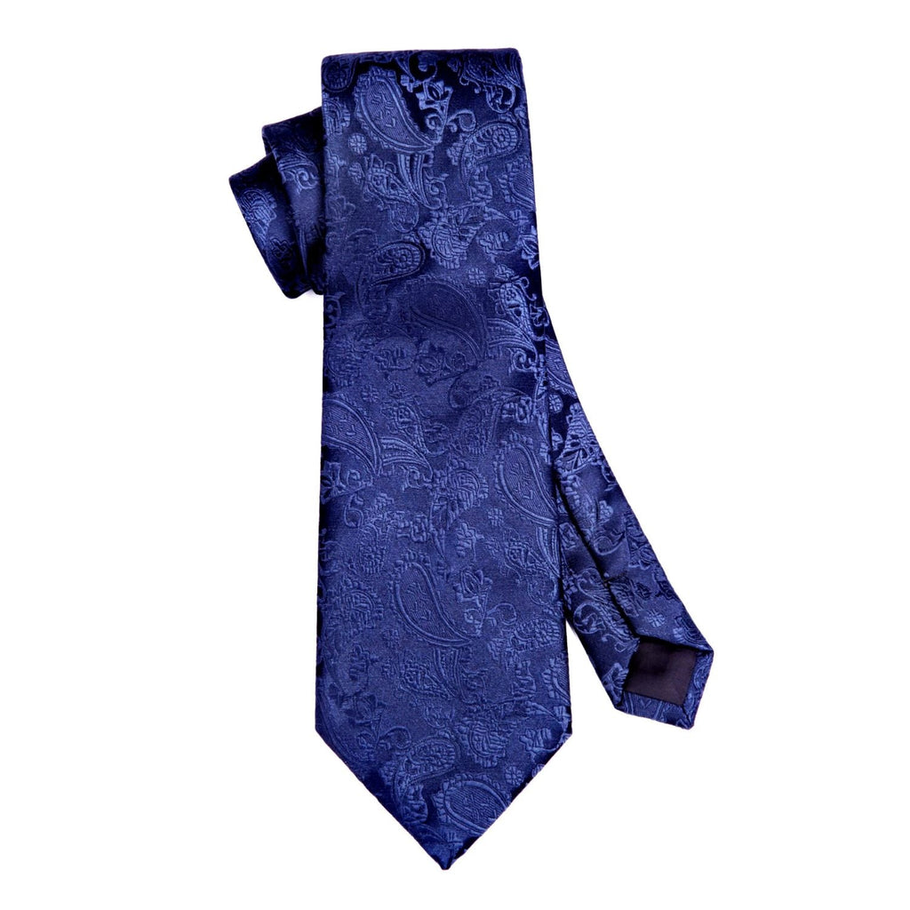 Hisdern Navy Blue Paisley Tie Set For Formal Wear