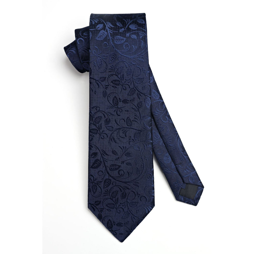 Hisdern Navy Blue Paisley Tie Set For Groomsmen