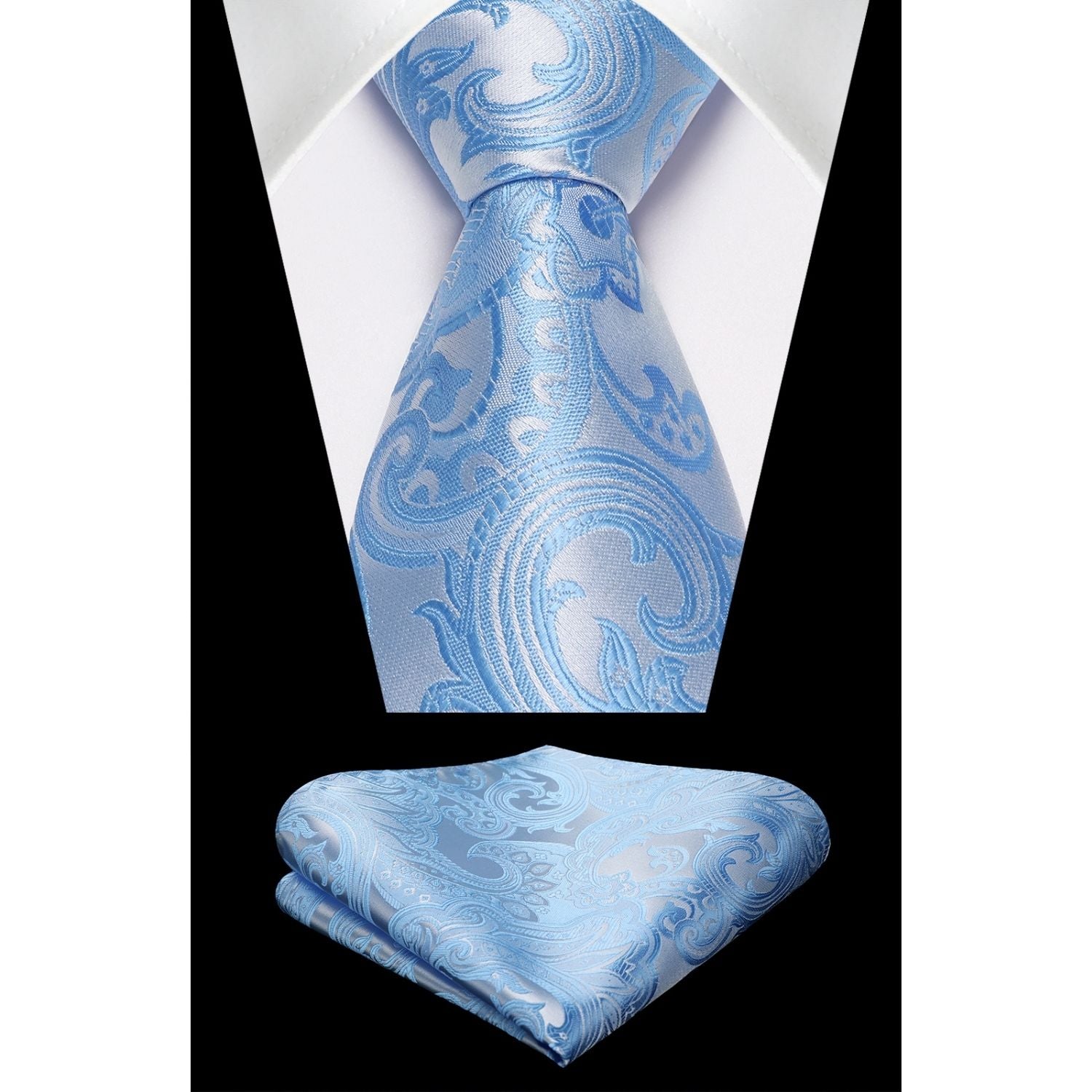 Hisdern Light Blue Paisley Tie Set For Groomsmen