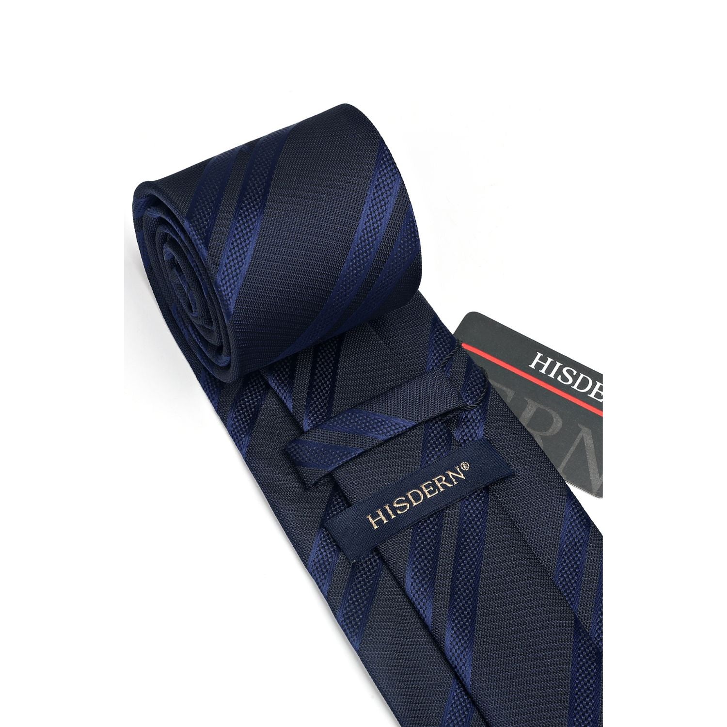 Hisdern Navy Blue Striped Business Tie Set