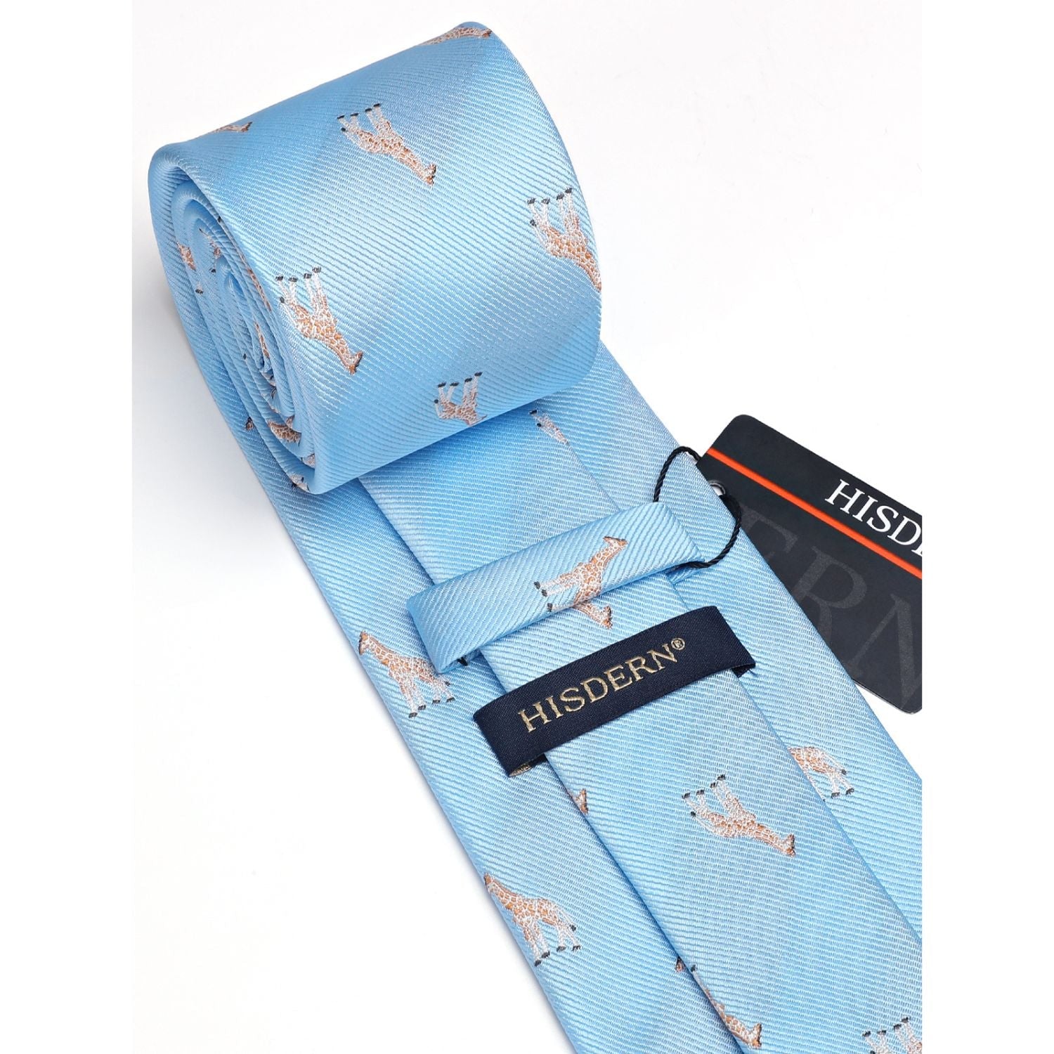 Hisdern Lgiht Blue Giraffe Cute Print Pattern Tie Set