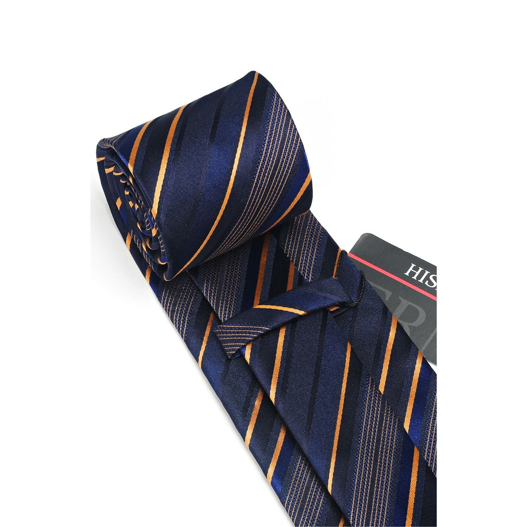 Hisdern Navy Blue Striped Wedding Accessories Set with Cufflinks