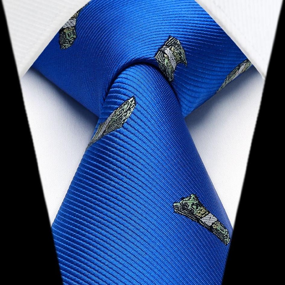 Hisdern Blue Pattern Print Men's Suit Tie Set