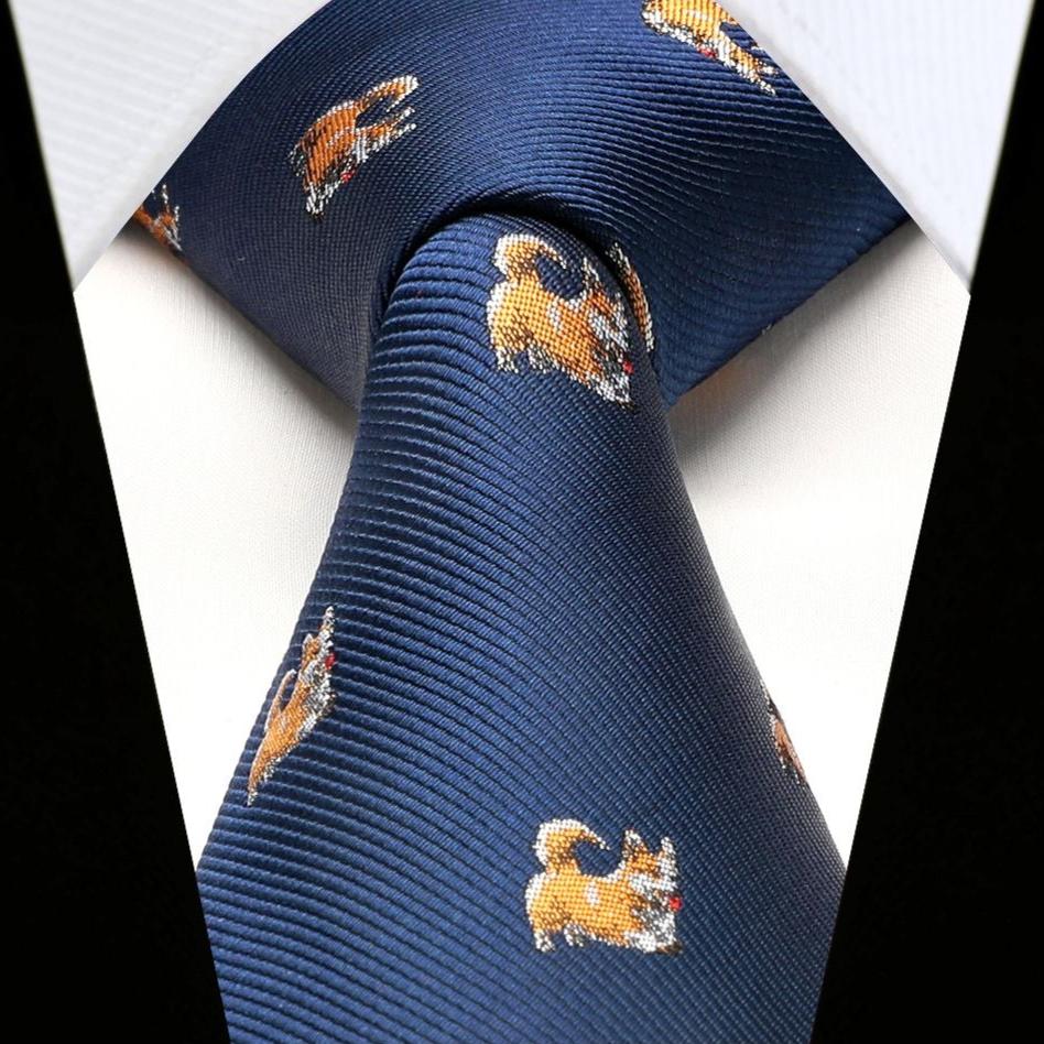 Hisdern Navy Blue Corgi Print Men's Suit Tie Set