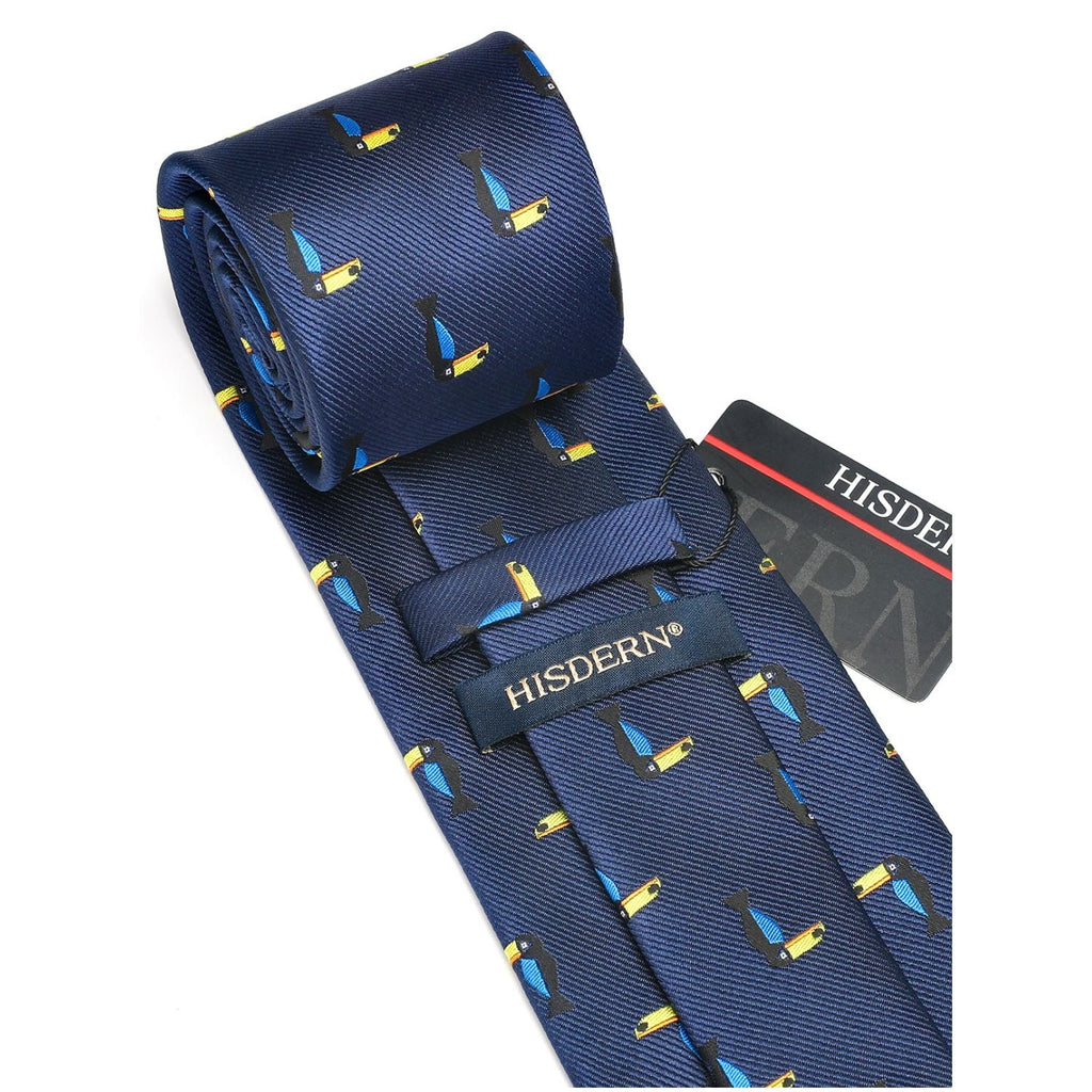 Hisdern Navy Blue Parrot Print Men's Suit Tie Set