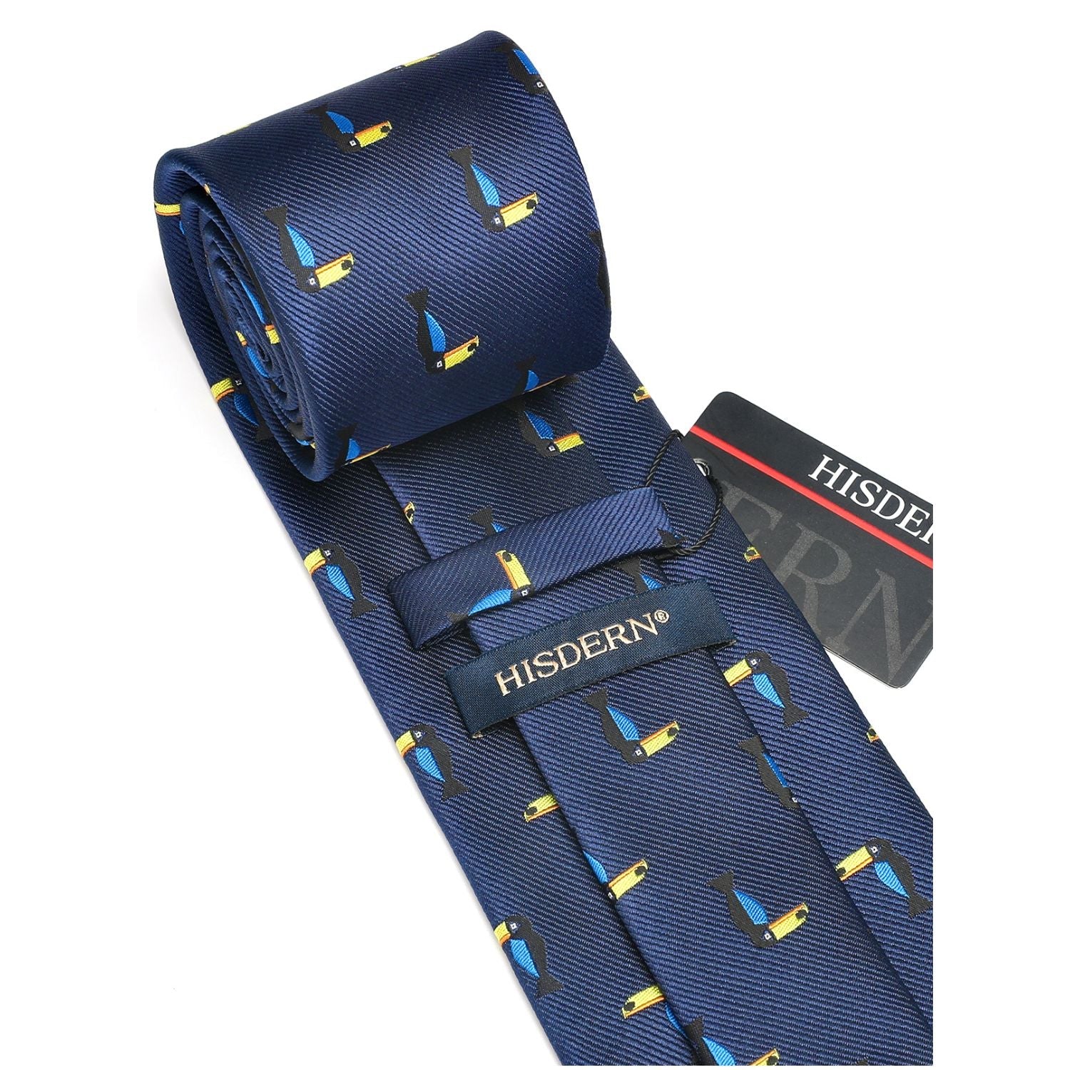 Hisdern Navy Blue Parrot Print Men's Suit Tie Set