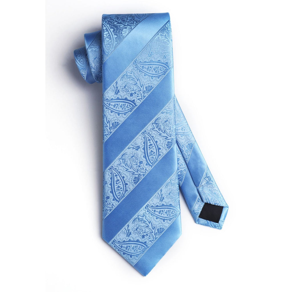 Hisdern Blue Striped Wedding Accessories Set with Cufflinks