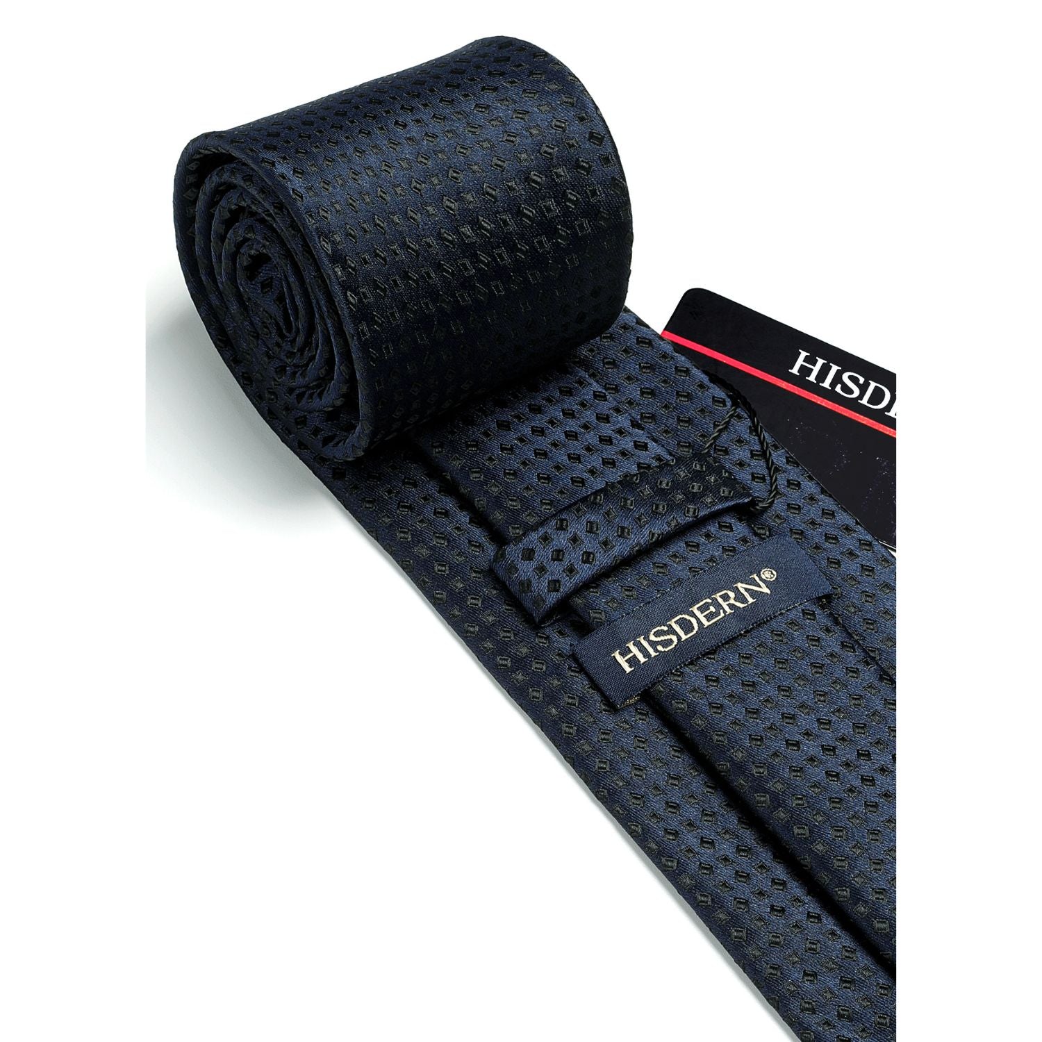 Hisdern Navy Blue Houndstooth Wedding Tie Set