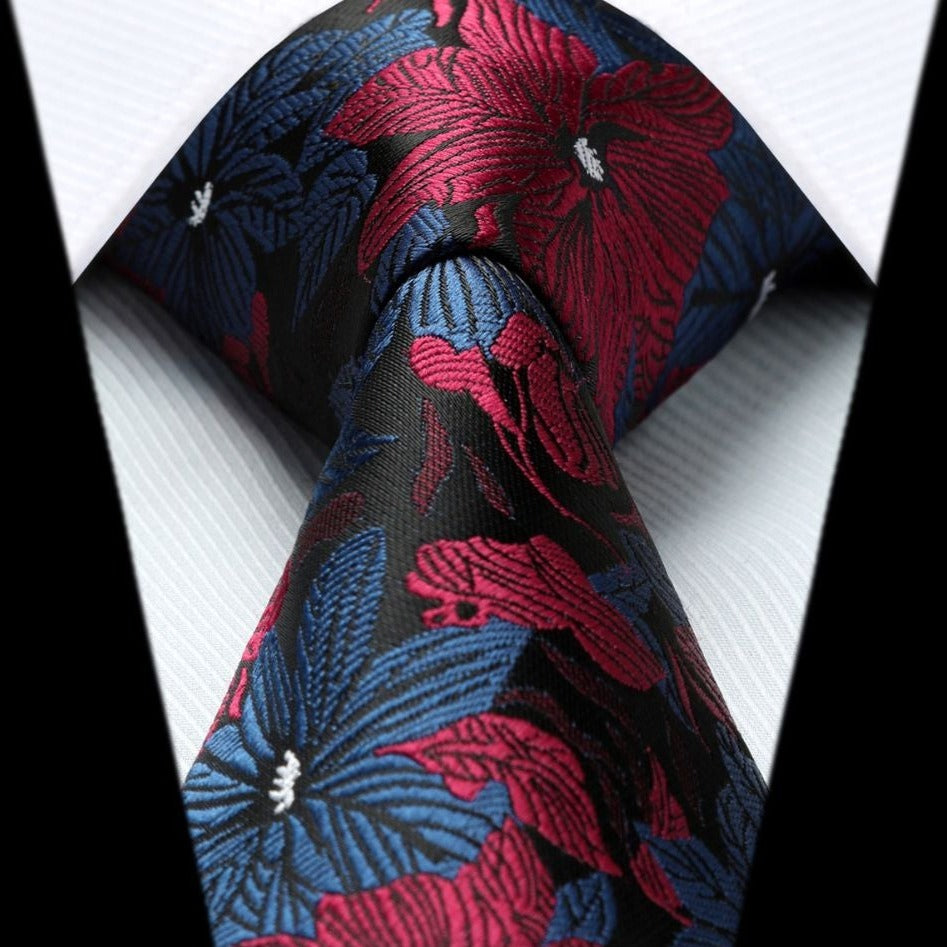 Hisdern Red Navy Floral Wedding Accessories Set