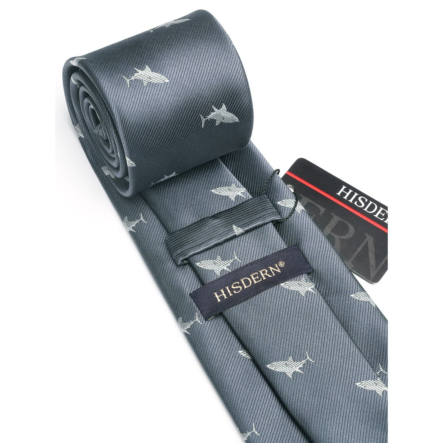 Hisdern Navy Blue Shark Print Men's Suit Tie Set