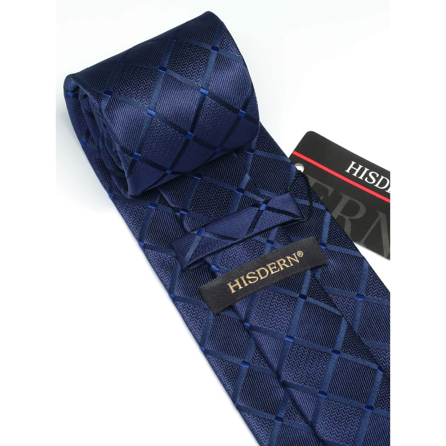 Hisdern Navy Blue Plaid Wedding Accessories Set